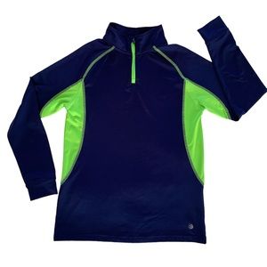 JK Tech 1/4 Zip Shirt Boys M Blue Green Lightweight Wicking Mockneck Long Sleeve